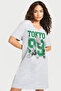Tokyo 99 Gray V-Neck Half Sleeve Knee Length Comfortable Home Dress Nightgown - 2