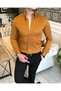 Italian Style Slim Fit Mock Neck Satin Men's Shirt Mustard T5105