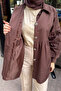 Garnished Lined Short Trench Coat - Brown - 8