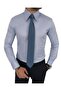 Italian Style Slim Fit Pointed Collar Satin Men's Shirt Blue T7215