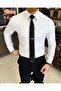 Italian style slim fit men's tie collar shirt white T11334
