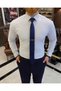 Italian style plaid tie collar cotton men's shirt blue T11182 - 2