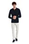 Navy Blue Regular Fit Jacquard Polo Collar Wool Knitwear Sweater - 2