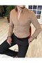 Italian Style Slim Fit Mock Neck Satin Men's Shirt Mink T5104 - 4