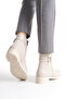 Low Sole Women's Beige Bootie with Side Elastic and Zipper Buckle Detail - 4