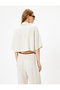 Crop Oversize Shirt Viscose Linen Blended Buttoned Short Sleeve Pocket - 4