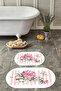 Digital Printed Washable Non-Slip Base Rose Motif Oval Bath Mat Toilet Set - 5
