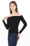 Women's Open Shoulder Long Sleeve T-shirt-Black - 4