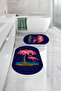Digital Washable Simple Flamingo Patterned Oval Bath Mat Toilet Set
