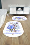 Digital Printed Washable Non-Slip Base Rose Motif Oval Bath Mat Toilet Set - 2