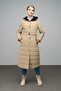 Hooded Garni Detailed Long Quilted Coat Beige 6662 - 5