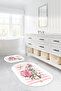 Digital Printed Washable Non-Slip Base Rose Motif Oval Bath Mat Toilet Set