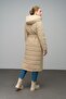 Hooded Garni Detailed Long Quilted Coat Beige 6662 - 8