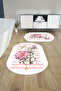 Digital Printed Washable Non-Slip Base Rose Motif Oval Bath Mat Toilet Set - 2