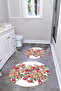 Digital Washable Colorful Floral Pattern Round Bath Mat Toilet Set - 4