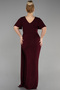 Burgundy Short Sleeve Slit Long Glittery Plus Size Evening Dress ABU39790 - 2