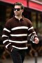 Brown Zippered Polo Collar Striped Long Sleeve Sweater 7283 - 2