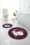 Digital Washable Non-Slip Base Floral Motif Round Bath Mat Toilet Set - 6