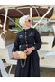 2-Piece Shirt and Skirt Set with Brode Lace, Pearls and Lining, Long Hijab Women's Top and Bottom Set, Black - 4