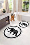 Printed Washable Non-Slip Base Round Bath Mat Toilet Set with Elephant Figure - 3