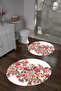 Digital Washable Colorful Floral Pattern Round Bath Mat Toilet Set