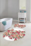 Digital Washable Colorful Floral Pattern Round Bath Mat Toilet Set - 8