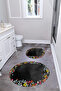 Digital Washable Colorful Floral Pattern Round Bath Mat Toilet Set - 8