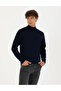 Navy Blue Slim Fit Half Turtleneck Wool Blended Basic Knitwear Sweater 50270055-Vr033