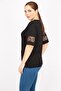 Women's Black Plus Size Flocked Tulle Detailed Blouse 65n35880 - 4