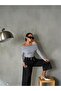 Women's Gray Madonna Collar Lycra Viscose Long Sleeve Blouse 28218