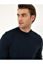 Navy Blue Melange Slim Fit Quarter Collar Basic Knitwear Sweater 50296564-Vr120 - 2