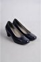 Select 5116 genuine leather comfort heel women's shoe navy blue printed leather