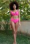 Fashion Line Women's Hollow Bow Covered Fuchsia Bottom Top Bikini Set 35011 - 4
