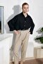 Women's Stone Color Belted Pleated Linen Trousers - 2