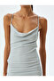 Mini Dress with Draped Collar, Crossed Straps, Draped Design, Slim Fit, Glittery - 5