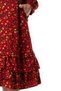 Long Sleeve Universe Flannel V-Neck Autumn and Winter Floral Pattern Ruffle Short Dress Burgundy Brd - 3