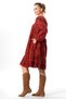 Long Sleeve Universe Flannel V-Neck Autumn and Winter Floral Pattern Ruffle Short Dress Burgundy Brd - 6