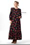 Long sleeve daffodil flannel autumn and winter lily pattern long dress navy blue lcvt - 5