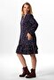 Navy Blue Lcvt - V-Neck Floral Print Ruffle Long Sleeve Short Dress - 8