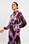 Turtleneck Purple Patterned Long Sleeve Midi Dress - 2