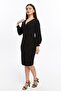Black Color Crepe Fabric Long Sleeve Double Breasted Collar Dress - 5