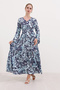 2454 Patterned Long Dress - Navy Blue - 2