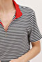 Women's Red Polo Neck Zippered Striped T-Shirt 0497 - 3