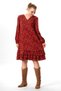 Long Sleeve Universe Flannel V-Neck Autumn and Winter Floral Pattern Ruffle Short Dress Burgundy Brd - 8