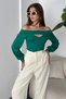Women's Boat Neck Long Sleeve Cut Out Detailed Blouse Green