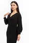 Black Color Crepe Fabric Long Sleeve Double Breasted Collar Dress - 6