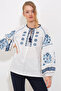 Women's Blue Ecru Embroidered Linen Blouse 902 - 3