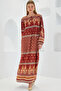 Women's Brick Beige Patterned Long Viscose Dress 1947 - 3