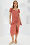 Women's Dried Rose Slit Summer Knitted Dress 2396