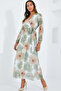 Women's Cascade Beige Floral Patterned Chiffon Dress 2134